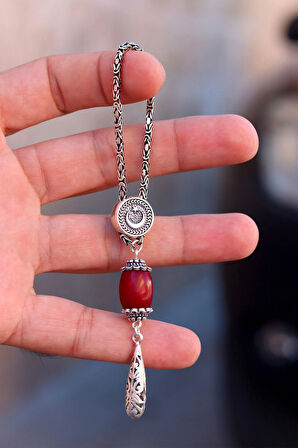 Kehribar Taşlı Ay Yıldız Model Telkari 925 Ayar Gümüş Anahtarlık 201024609