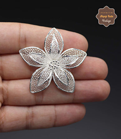 Zambak Model 925 Ayar Gümüş Saf Süper Telkari Broş 201024620