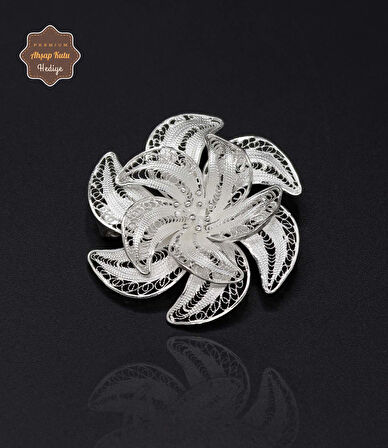 Rüzgar Gülü Model 925 Ayar Gümüş Saf Süper Telkari Broş 201024621