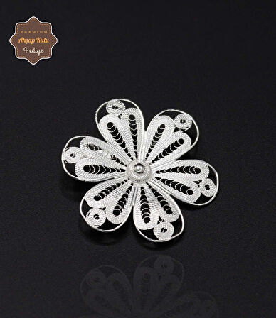 Çiçek Model 925 Ayar Gümüş Saf Süper Telkari Broş 201024622