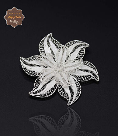 Büyük Zambak Model 925 Ayar Gümüş Saf Süper Telkari Broş 201024623