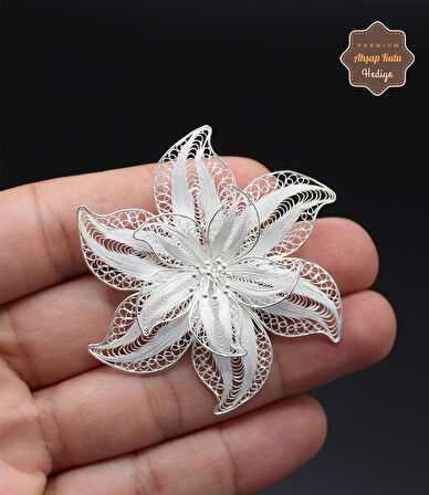 Büyük Zambak Model 925 Ayar Gümüş Saf Süper Telkari Broş 201024623