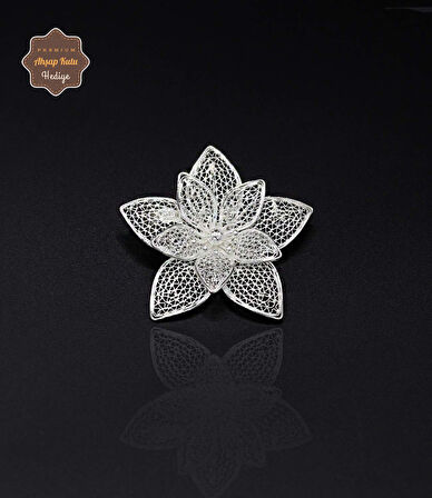 Zambak Model 925 Ayar Gümüş Saf Süper Telkari Kadın Broş 201024625