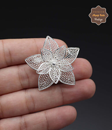 Zambak Model 925 Ayar Gümüş Saf Süper Telkari Kadın Broş 201024625