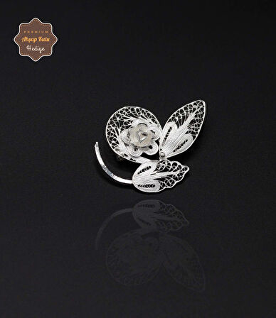 Yapraklı Çiçek Model 925 Ayar Gümüş Saf Süper Telkari Kadın Broş 201024626