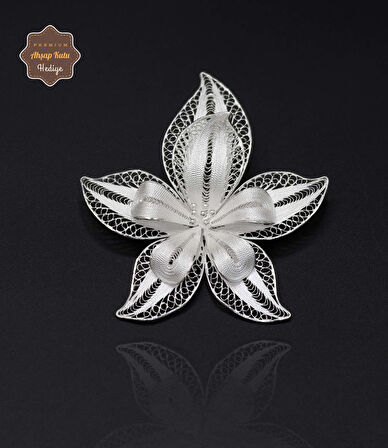 Yapraklı Çiçek Model 925 Ayar Gümüş Saf Süper Telkari Kadın Broş 201024627