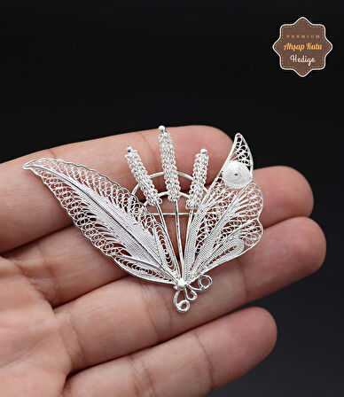 Yaprak Demeti Model 925 Ayar Gümüş Saf Süper Telkari Kadın Broş 201024631