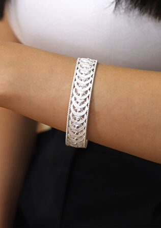 Yöresel Pullu Desenli Model Telkari Gümüş Kadın Bilezik 201024634