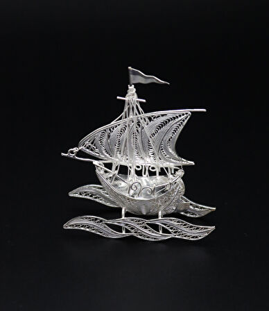 Yelkenli 925 Ayar Gümüş Saf Süper Telkari Elişi Biblo Aksesuar 201024639