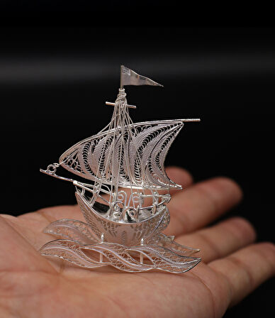 Yelkenli 925 Ayar Gümüş Saf Süper Telkari Elişi Biblo Aksesuar 201024639