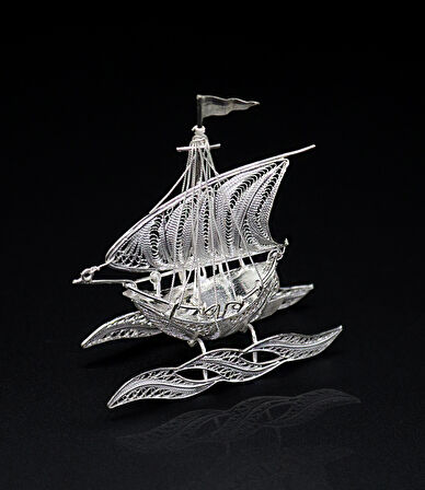 Yelkenli 925 Ayar Gümüş Saf Süper Telkari Elişi Biblo Aksesuar 201024639