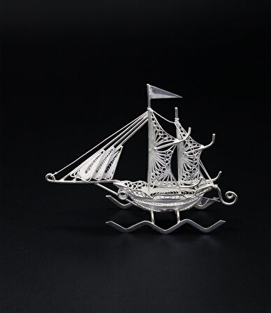 Çift Yelkenli 925 Ayar Gümüş Saf Süper Telkari Elişi Biblo Aksesuar 201024640