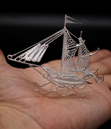 Çift Yelkenli 925 Ayar Gümüş Saf Süper Telkari Elişi Biblo Aksesuar 201024640