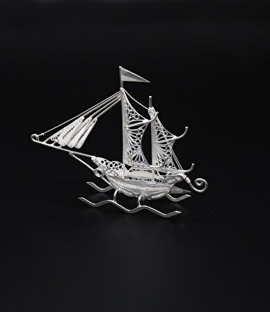 Çift Yelkenli 925 Ayar Gümüş Saf Süper Telkari Elişi Biblo Aksesuar 201024640