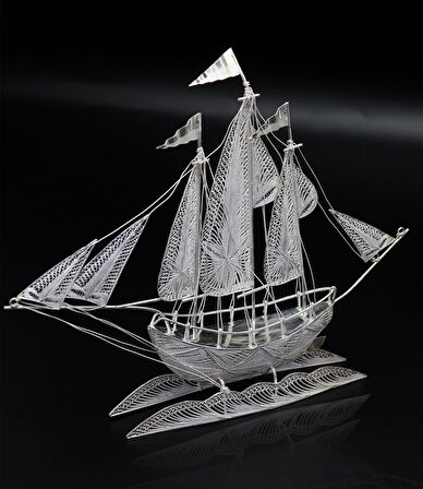 Büyük Uzun Yelkenli 925 Ayar Gümüş Saf Süper Telkari Elişi Biblo Aksesuar 201024641