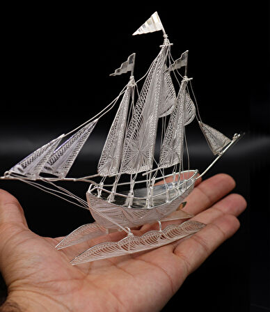 Büyük Uzun Yelkenli 925 Ayar Gümüş Saf Süper Telkari Elişi Biblo Aksesuar 201024641