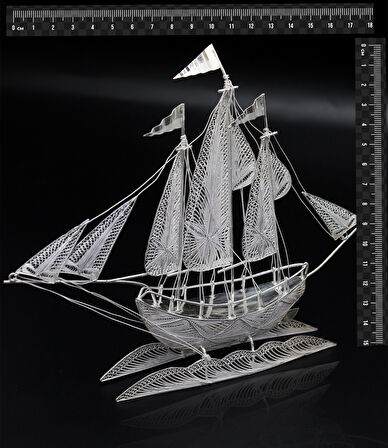 Büyük Uzun Yelkenli 925 Ayar Gümüş Saf Süper Telkari Elişi Biblo Aksesuar 201024641