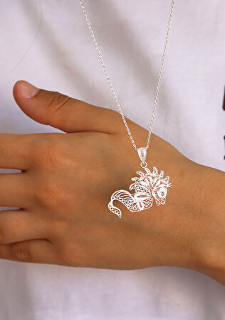 At Model 925 Ayar Saf Gümüş Telkari Kadın Kolye 201024644