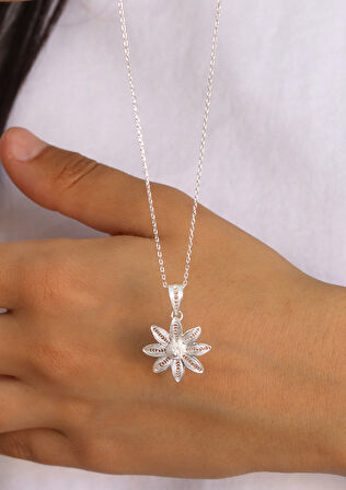 Çiçek Model 925 Ayar Saf Gümüş Telkari Kadın Kolye 201024646