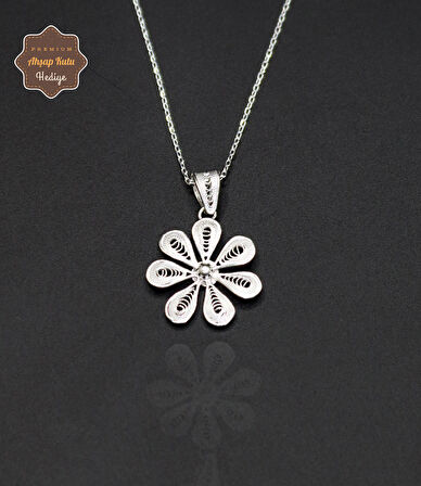 Papatya Model 925 Ayar Saf Gümüş Telkari Kadın Kolye 201024647