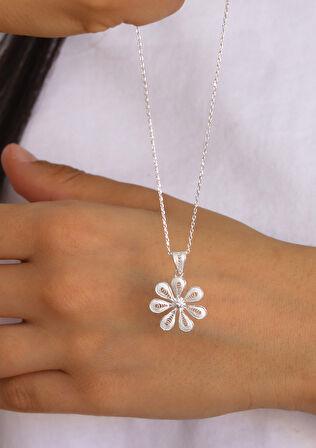 Papatya Model 925 Ayar Saf Gümüş Telkari Kadın Kolye 201024647