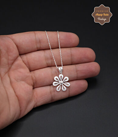 Papatya Model 925 Ayar Saf Gümüş Telkari Kadın Kolye 201024647