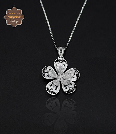 Çiçek Model 925 Ayar Saf Gümüş Telkari Kadın Kolye 201024649