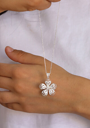 Çiçek Model 925 Ayar Saf Gümüş Telkari Kadın Kolye 201024649