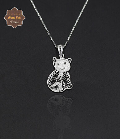 Kedi Model 925 Ayar Saf Gümüş Telkari Kadın Kolye 201024650