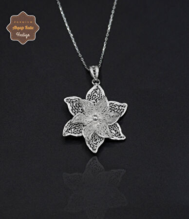 Zambak Model 925 Ayar Saf Gümüş Telkari Kadın Kolye 201024651