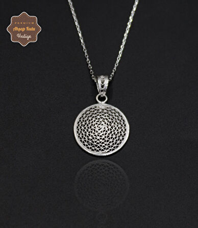 Küçük Halka Model 925 Ayar Saf Gümüş Telkari Kadın Kolye 201024653