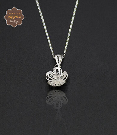 Minik Çiçek Model 925 Ayar Saf Gümüş Telkari Kadın Kolye 201024659