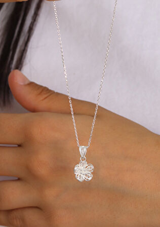 Minik Çiçek Model 925 Ayar Saf Gümüş Telkari Kadın Kolye 201024659