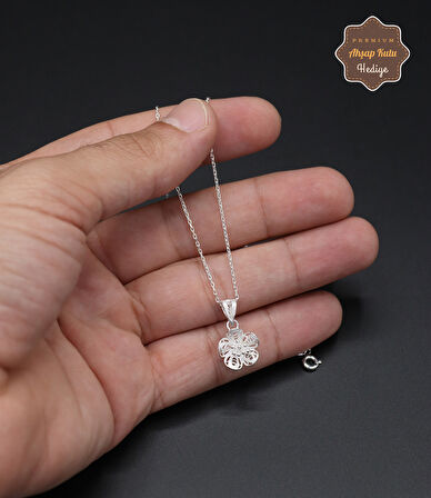 Minik Çiçek Model 925 Ayar Saf Gümüş Telkari Kadın Kolye 201024659