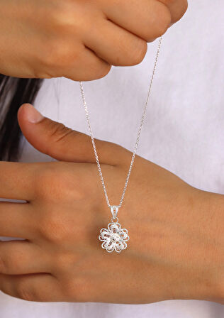 Çiçek Model 925 Ayar Saf Gümüş Telkari Kadın Kolye 201024662