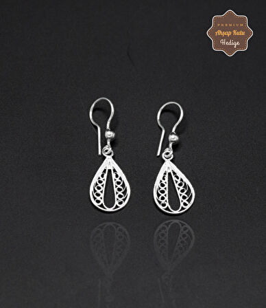Sallantılı İşlemeli Damla Model 925 Ayar Gümüş Telkari Kadın Küpe 201024667