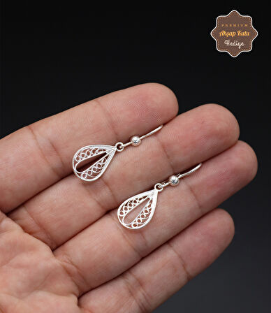 Sallantılı İşlemeli Damla Model 925 Ayar Gümüş Telkari Kadın Küpe 201024667