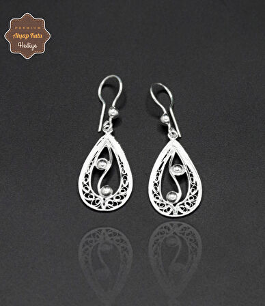 Sallantılı Nokta İşlemeli Damla Model 925 Ayar Gümüş Telkari Kadın Küpe 201024668