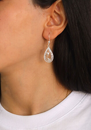 Sallantılı Nokta İşlemeli Damla Model 925 Ayar Gümüş Telkari Kadın Küpe 201024668