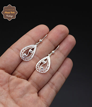 Sallantılı Nokta İşlemeli Damla Model 925 Ayar Gümüş Telkari Kadın Küpe 201024668