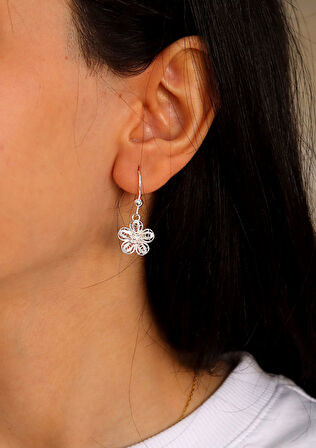 Sallantılı Papatya Model 925 Ayar Gümüş Telkari Kadın Küpe 201024670