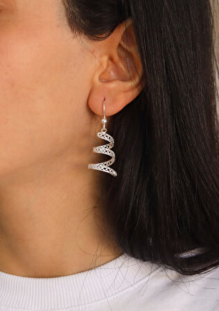 Sallantılı Sarmal Model 925 Ayar Gümüş Telkari Kadın Küpe 201024671