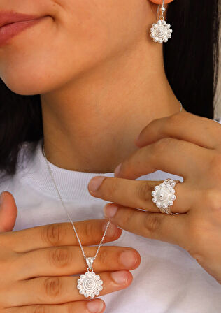 Bereket Model 925 Ayar Gümüş Telkari Kadın Üçlü Set 201024674