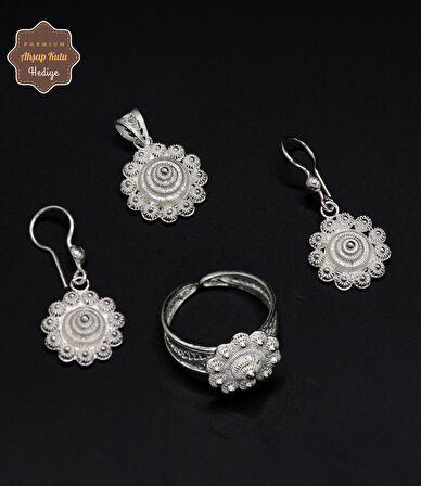 Bereket Model 925 Ayar Gümüş Telkari Kadın Üçlü Set 201024674