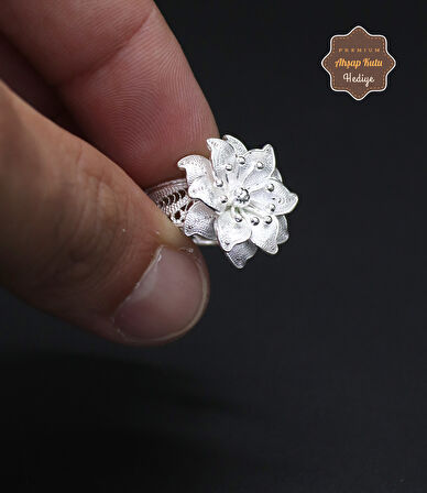 Zambak Model El işçiliği 925 Ayar Gümüş Telkari Kadın Yüzük 201024678