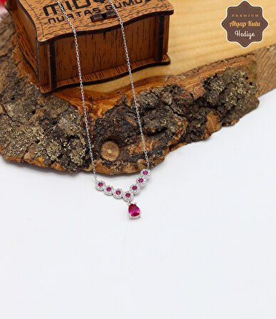 Yakut Taşlı Damla Tasarım 925 Ayar Gümüş Kadın Kolye 201024692