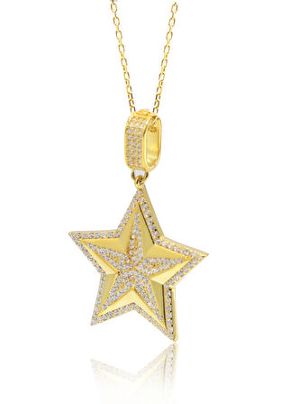 Zirkon Taşlı Yıldız Model Gold Kaplama 925 Ayar Gümüş Kadın Kolye 201024695