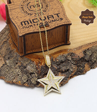 Zirkon Taşlı Yıldız Model Gold Kaplama 925 Ayar Gümüş Kadın Kolye 201024695