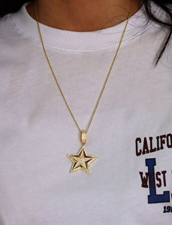 Zirkon Taşlı Yıldız Model Gold Kaplama 925 Ayar Gümüş Kadın Kolye 201024695