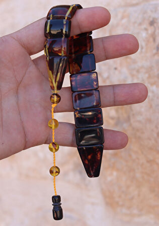 Sarı Siyah Hareli Renk Düz Kesim Toz Kehribar Balık Tesbih 201024697